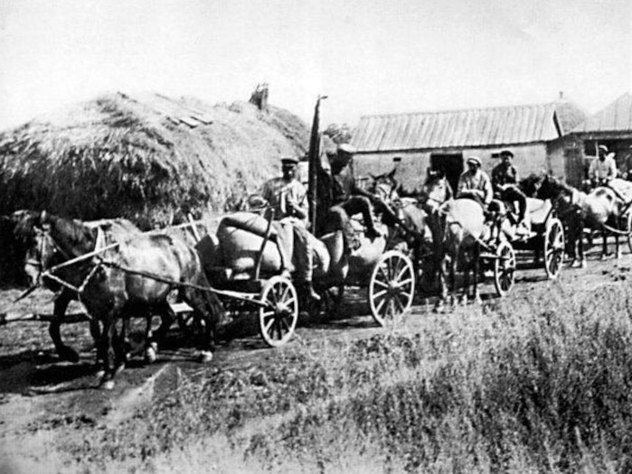 A Red Train of carts is sent out by the Soviet government to take food away from the Ukrainian people. Oleksiyivka, Ukraine 1932